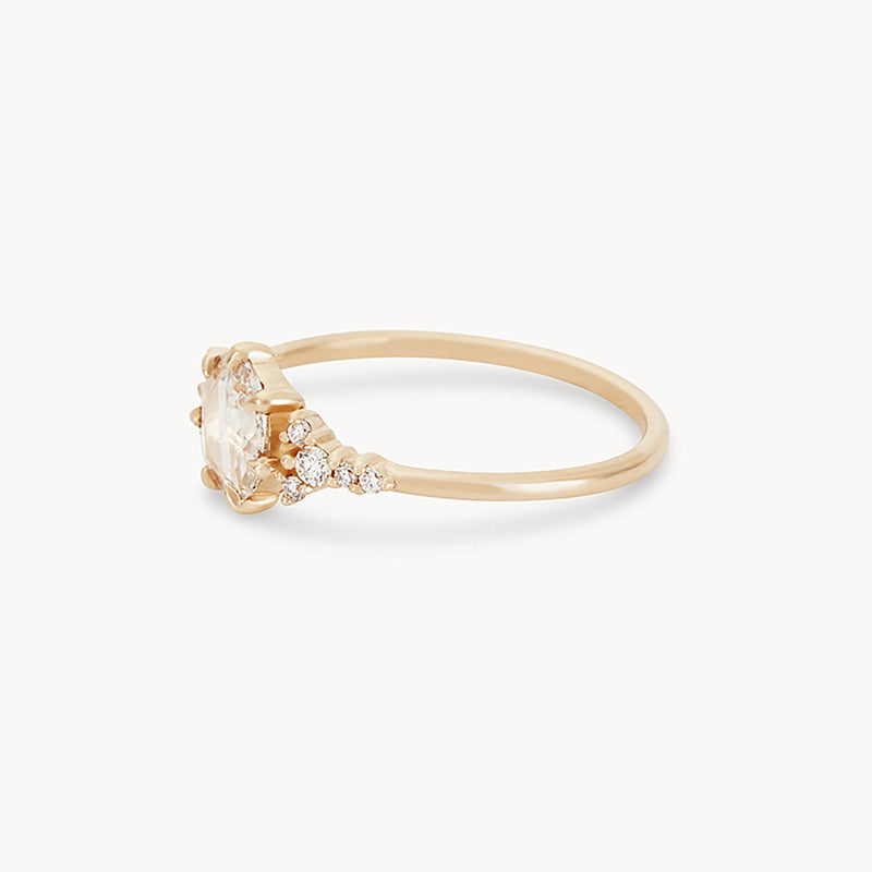 Astra diamond engagement ring - 14k yellow gold, rose cut white diamond