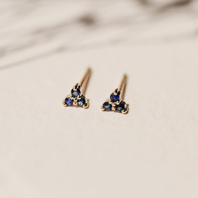 abacus tripod blue sapphire earring - 14k yellow gold, blue sapphire