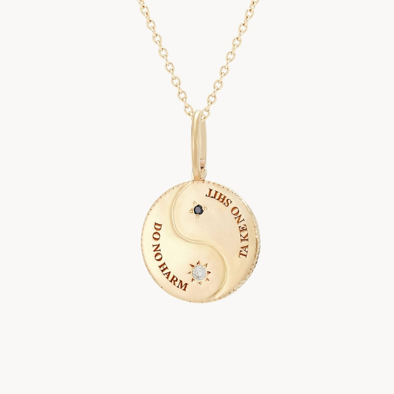 yin yang charm - 10k yellow gold, black and white diamonds