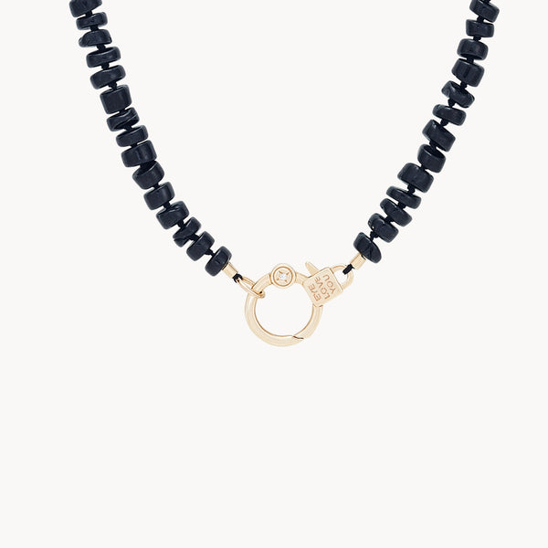 eye love you onyx beaded charm necklace - 10k yellow gold, diamonds, onyx gemstones