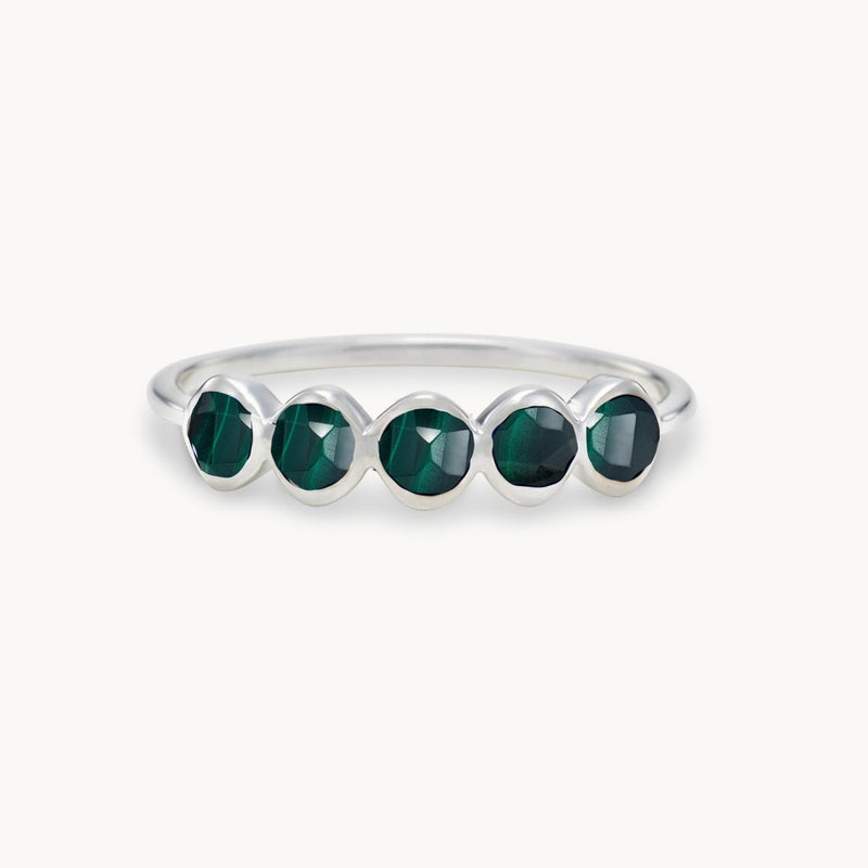 malachite five stone mood ring - sterling silver, malachite gemstones