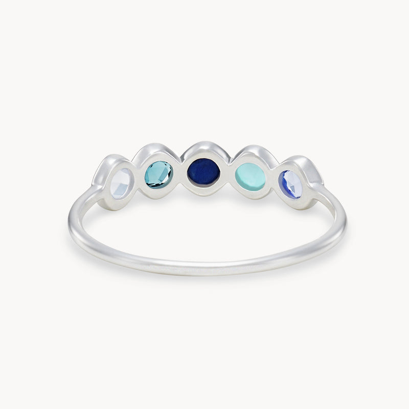 celestial blue five-stone mood ring - sterling silver, gemstones