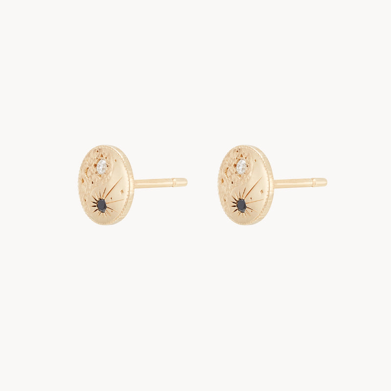 the balance within yin yang earring - 14k yellow gold,black and white diamonds