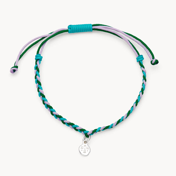 spirit weaver moon bracelet - sterling silver, blue braided cord