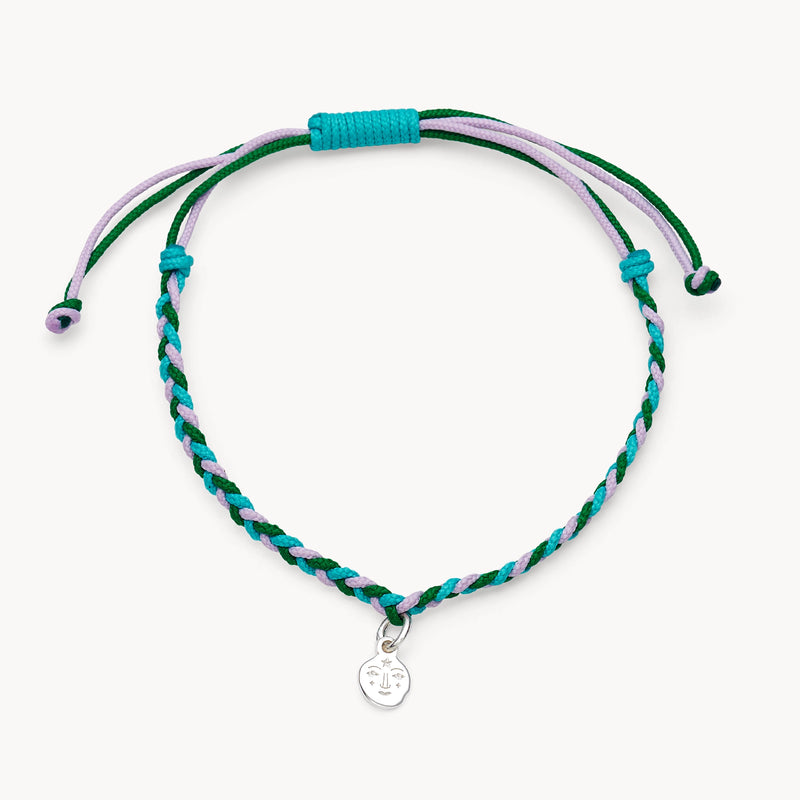 spirit weaver moon bracelet - sterling silver, blue braided cord