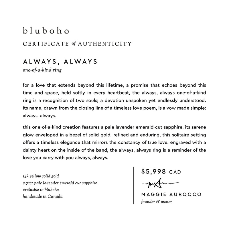 always, always one-of-a-kind ring - 14k yellow gold, emerald cut sapphire