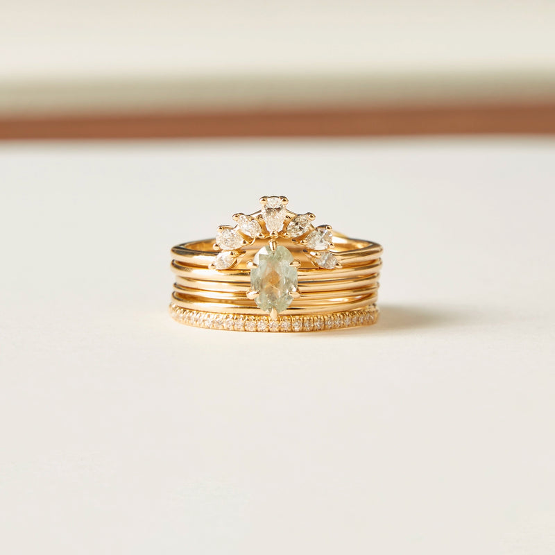 boundless cosmos Engagement Ring - 14k yellow gold ring, sage green oval sapphire