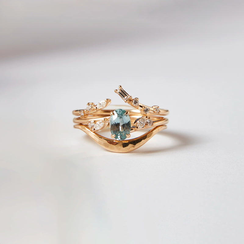 one-of-a-kind Engagement ring - 14k yellow gold, sky blue oval sapphire