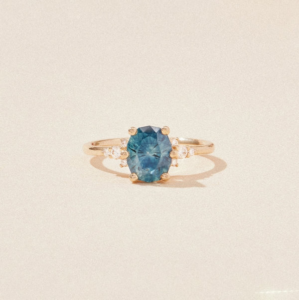 midnight garden one-of-a-kind engagement ring - 14k yellow gold ring, blue sapphire AC