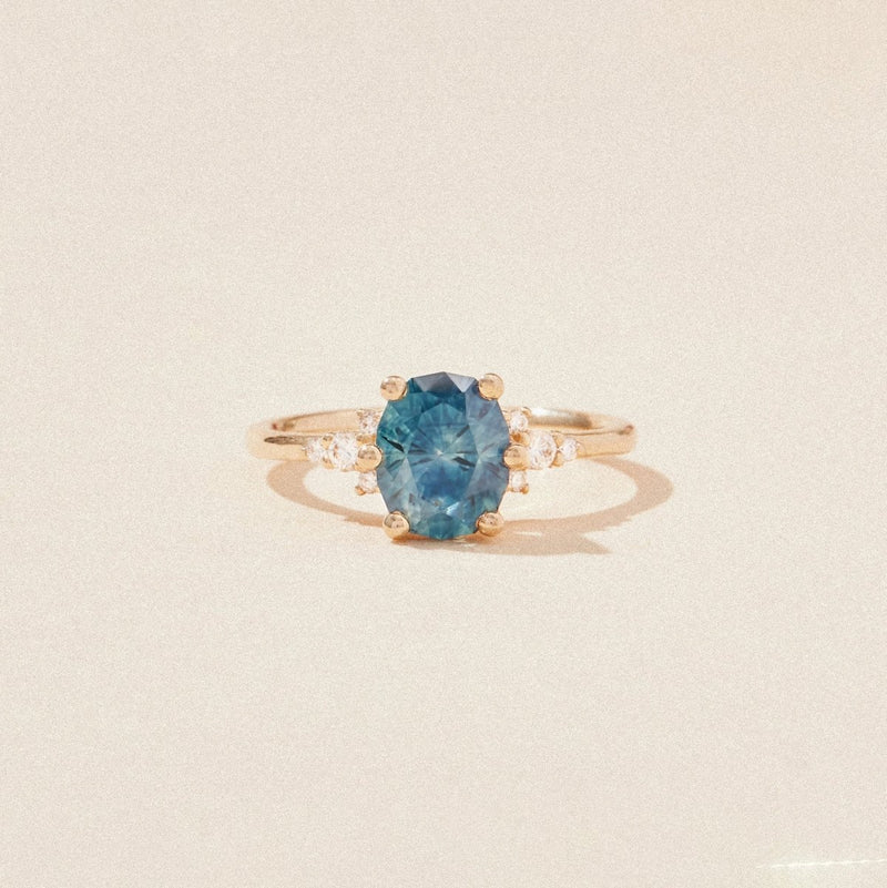 midnight garden one-of-a-kind engagement ring - 14k yellow gold ring, blue sapphire AC