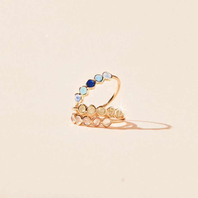 celestial blue five-stone mood ring - 10k yellow gold, natural gemstones