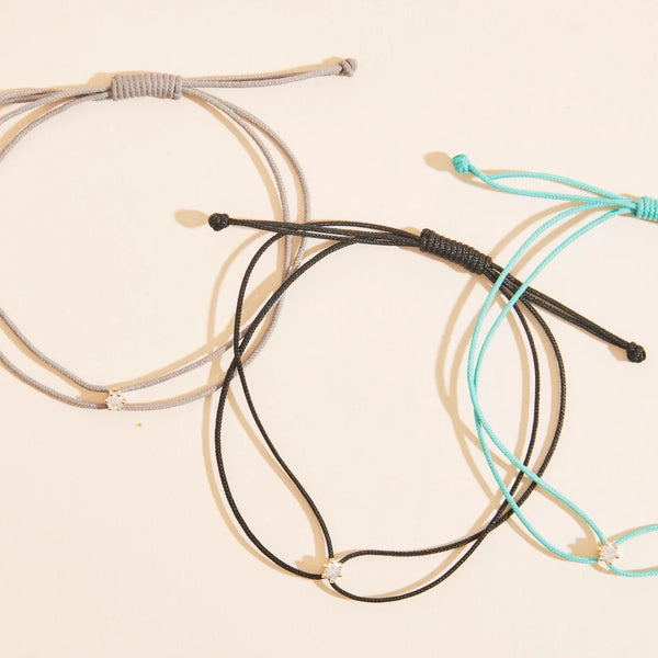 Best Friend Nova Trio - 10k yellow gold, teal, grey, black cord, diamond