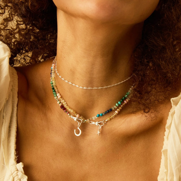rainbow multicolored beaded mood necklace - sterling silver, diamonds