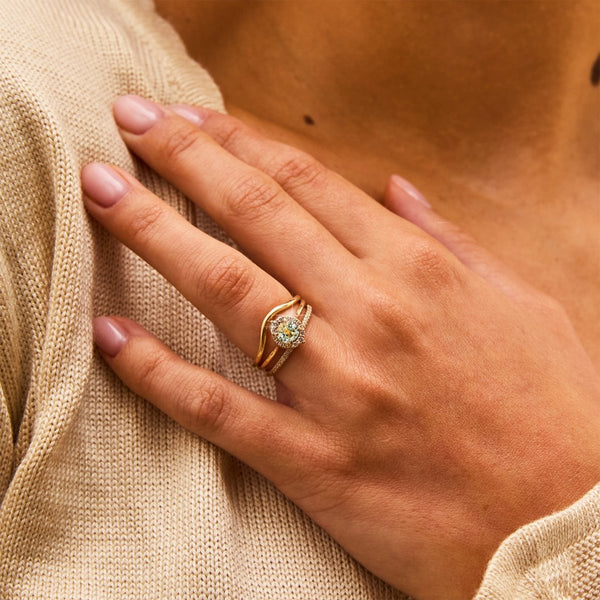 light of my life one-of-a-kind ring - 14k yellow gold, round sapphire, brilliant diamonds