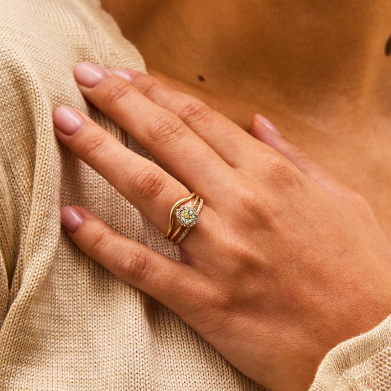 light of my life one-of-a-kind ring - 14k yellow gold, round sapphire, brilliant diamonds