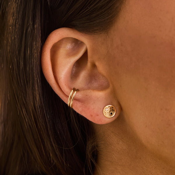 the balance within yin yang earring - 14k yellow gold,black and white diamonds