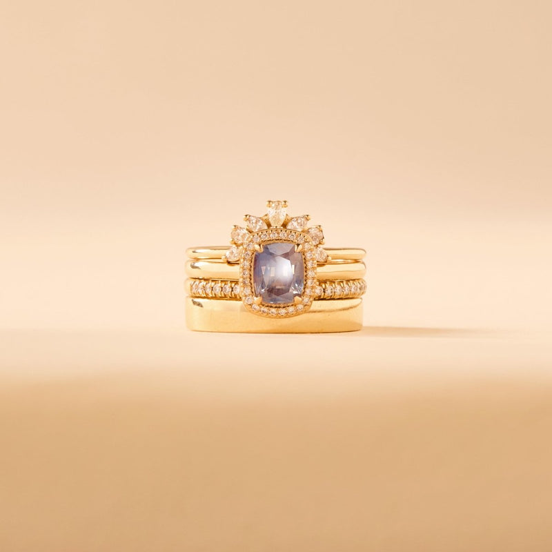stars collide one-of-a-kind ring  - 14k yellow gold, cushion cut sapphire, diamonds
