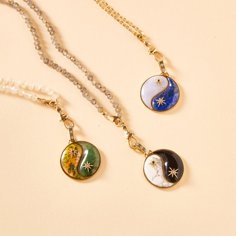 sea and sky yin yang charm - 10k yellow gold, lapis, blue lace agate, diamonds