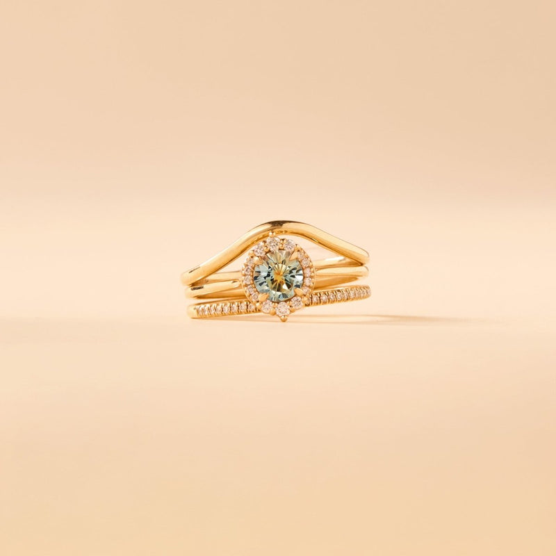 light of my life one-of-a-kind ring - 14k yellow gold, round sapphire, brilliant diamonds