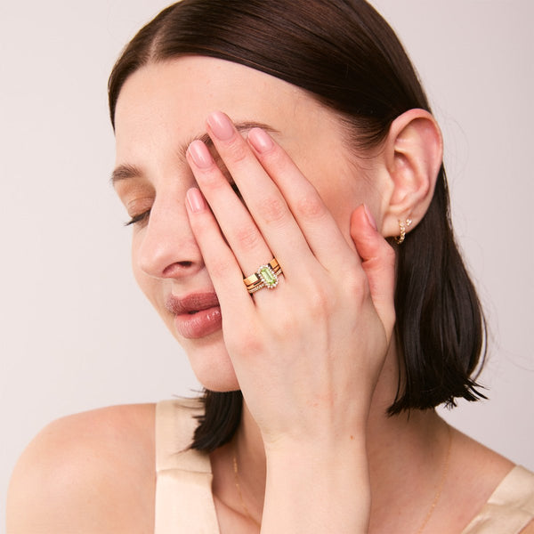 stardust whispers one-of-a-kind ring - 14k yellow gold, emerald cut sapphire, diamonds