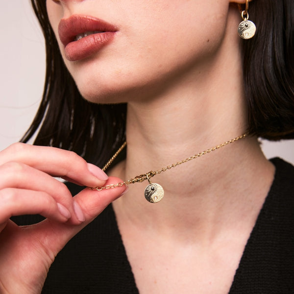 yin yang charm - 10k yellow gold, black and white diamonds
