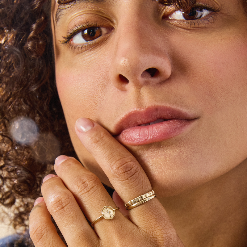 cosmic compass ring - 10k yellow gold, brilliant diamond
