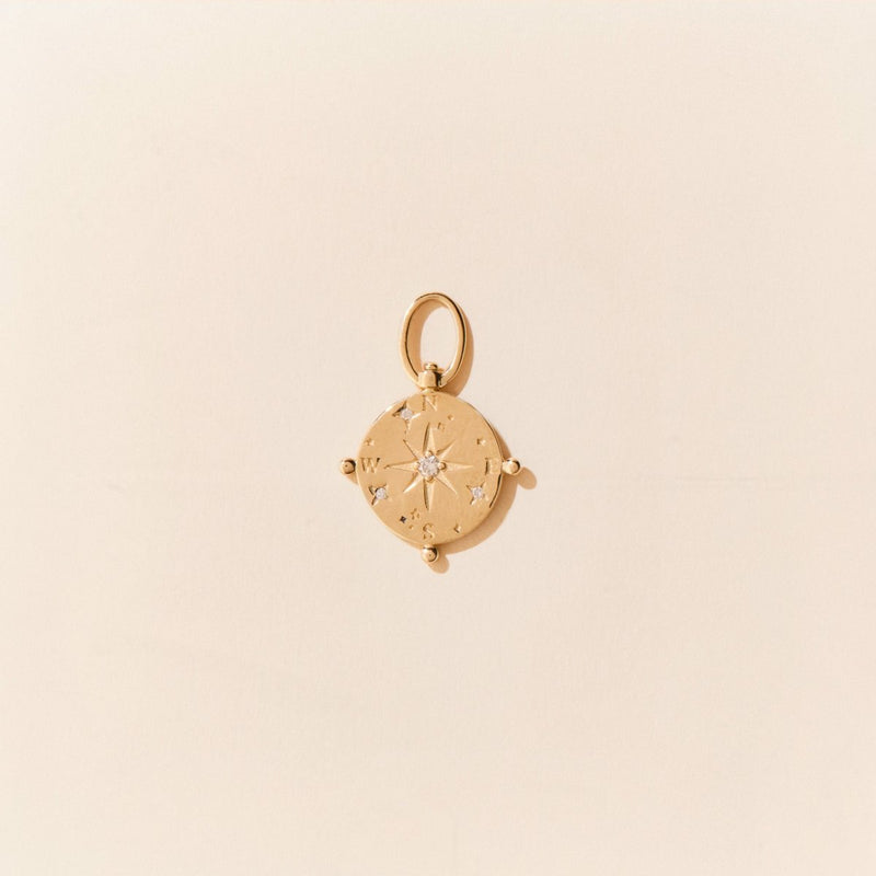 cosmic compass charm - 10k yellow gold, diamonds