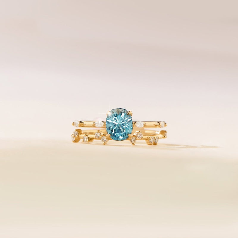 sky between us one-of-a-kind ring - 14k yellow gold, oval sapphire, diamonds