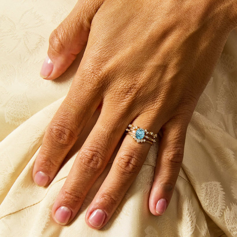 sky between us one-of-a-kind ring - 14k yellow gold, oval sapphire, diamonds