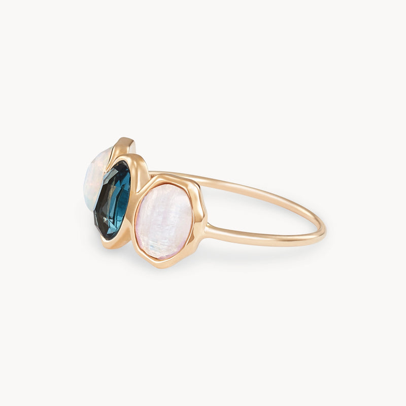 water element  mood ring - 14k yellow gold, natural gemstones