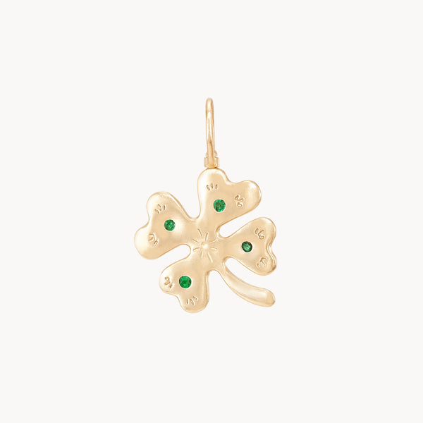fortune's favour tsavorite clover charm - 10k yellow gold, tsavorite gemstones
