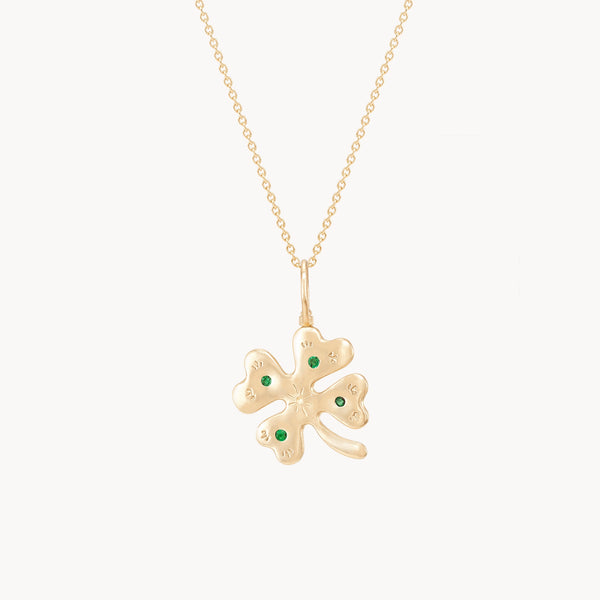 fortune's favour tsavorite clover charm - 10k yellow gold, tsavorite gemstones