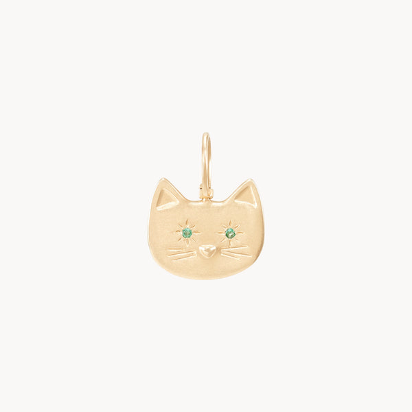 9 lives emerald cat charm - 10k yellow gold, emerald gemstones