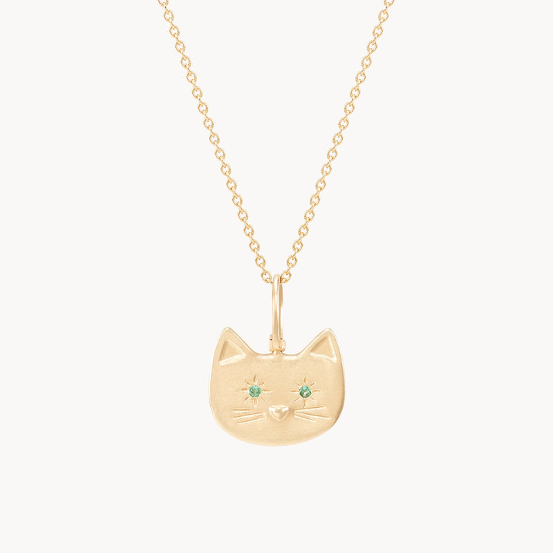 9 lives emerald cat charm - 10k yellow gold, emerald gemstones