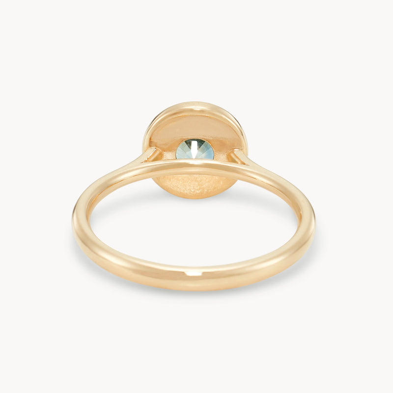 through time and space one-of-a-kind ring - 14k yellow gold, round Montana sapphire, diamonds