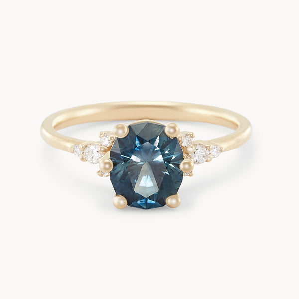 midnight garden one-of-a-kind engagement ring - 14k yellow gold ring, blue sapphire AC