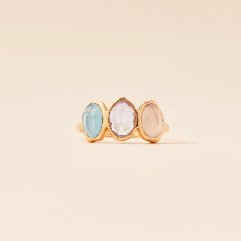 air element mood ring - 14k yellow gold, natural gemstones