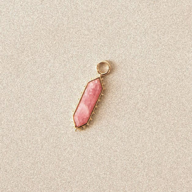 the goddess rhodochrosite earring charm - 10k yellow gold, rhodochrosite gemstone