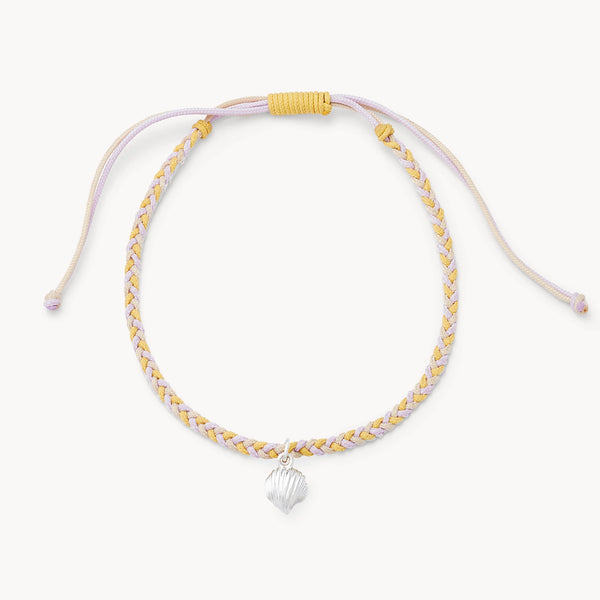 high tide cord seashell charm anklet - sterling silver, cream, yellow, lavender cord
