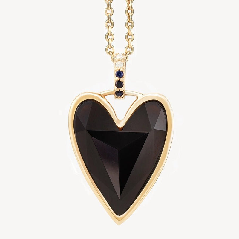 resilient love black onyx heart mood charm - 10k yellow gold, natural gemstones