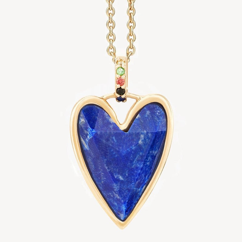 ocean deep love lapis heart mood charm - 10k yellow gold, natural gemstones