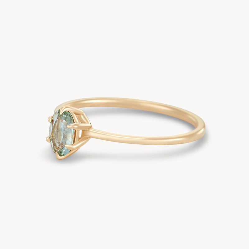 boundless cosmos Engagement Ring - 14k yellow gold ring, sage green oval sapphire