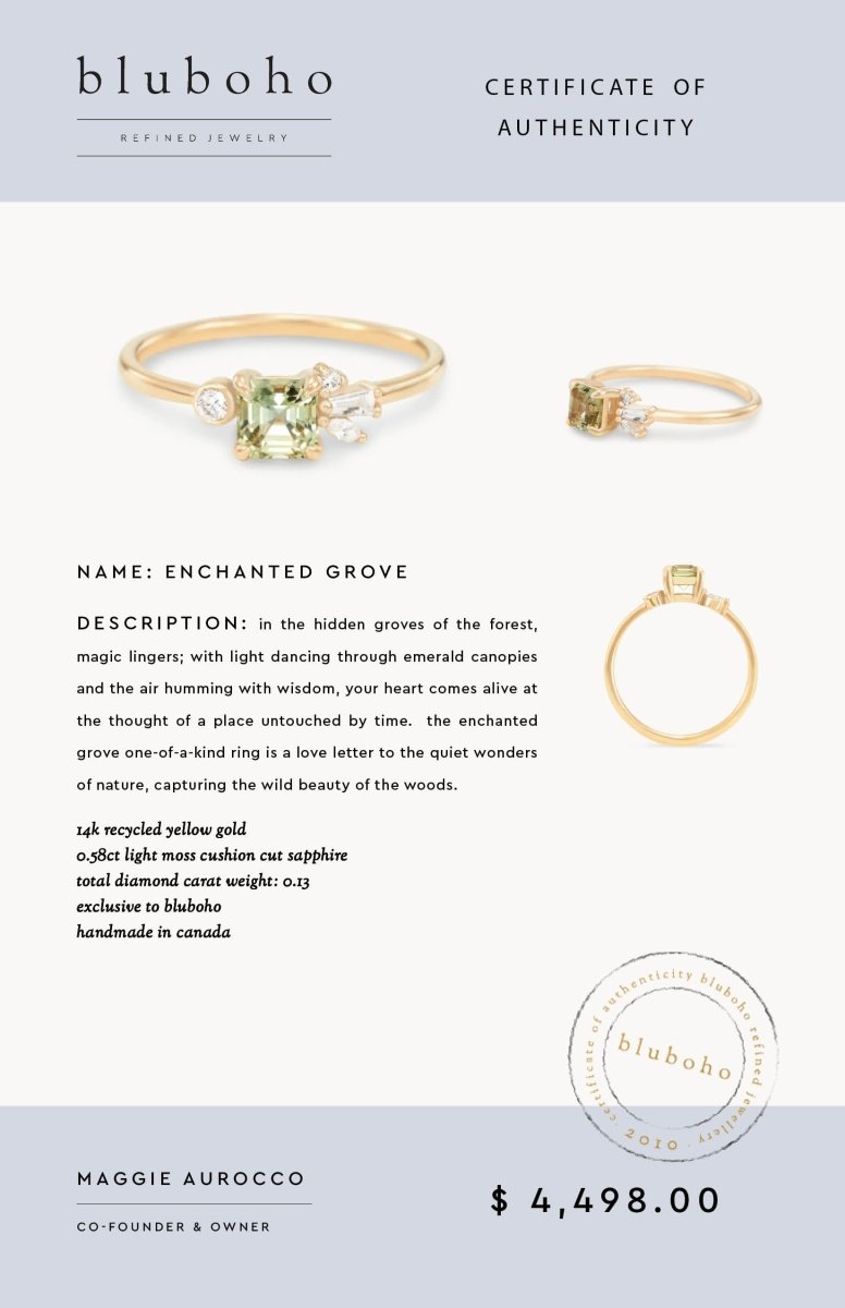 enchanted grove one-of-a-kind ring - 14k yellow gold, asscher cut sapphire
