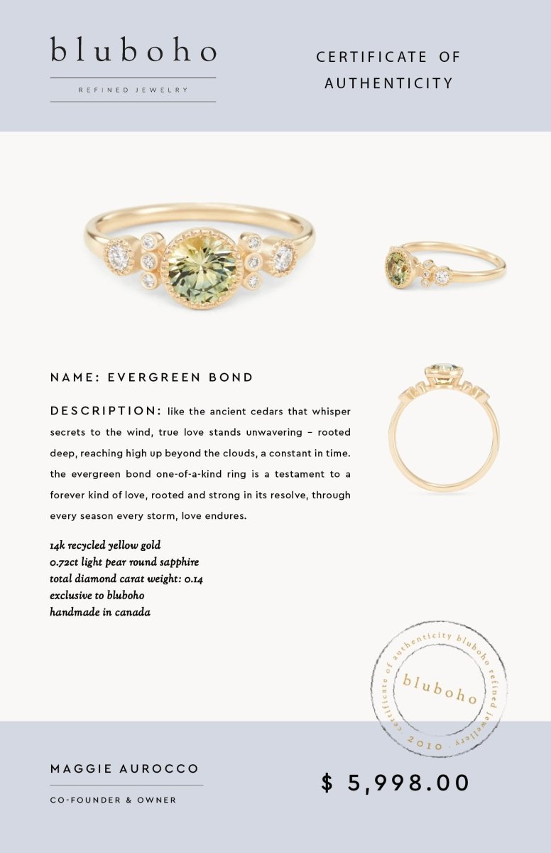 evergreen bond one-of-a-kind ring - 14k yellow gold, round sapphire