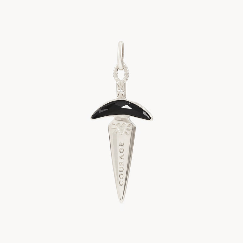 black onyx dagger charm - sterling silver, black onyx, gemstones.