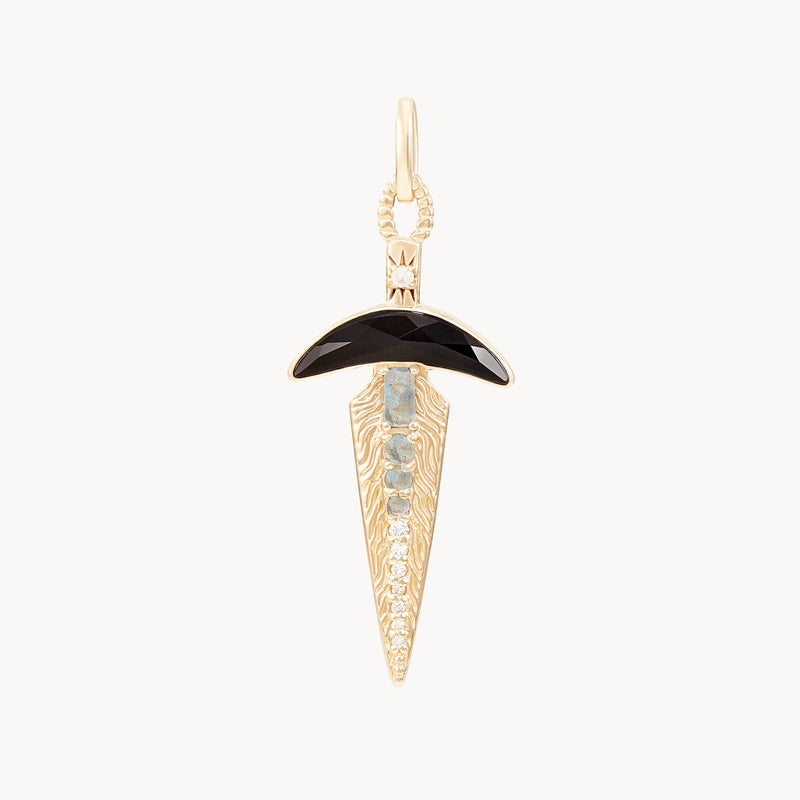 black onyx dagger charm - 10k yellow gold, natural gemstones