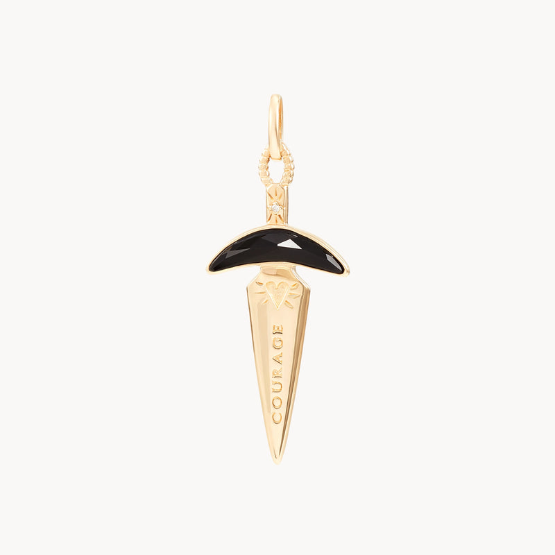 black onyx dagger charm - 10k yellow gold, natural gemstones