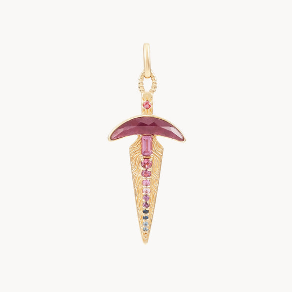 ruby dagger charm - 10k yellow gold, natural gemstones