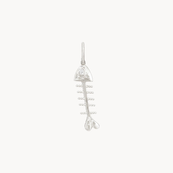 bare bones fish charm - sterling silver, diamond