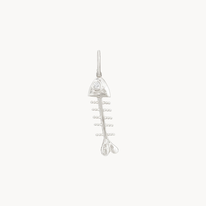 bare bones fish charm - sterling silver, diamond